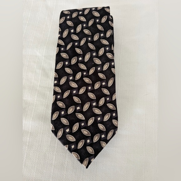 Carlos Devenezia Silk Tie Roma Barcelona Brown Geometric Classic(B123) - Picture 6 of 6